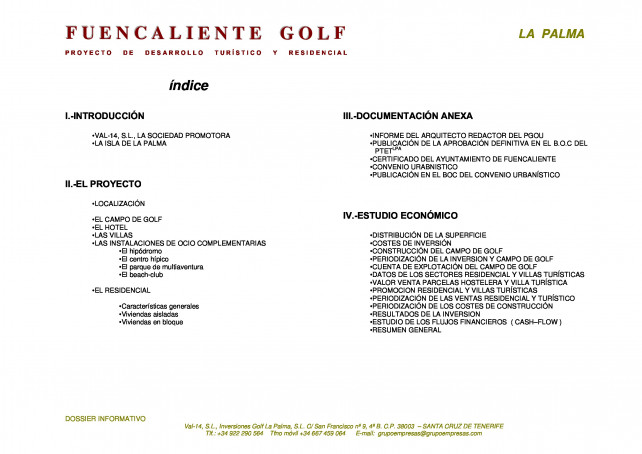 Dossie informativo fuencaliente golf